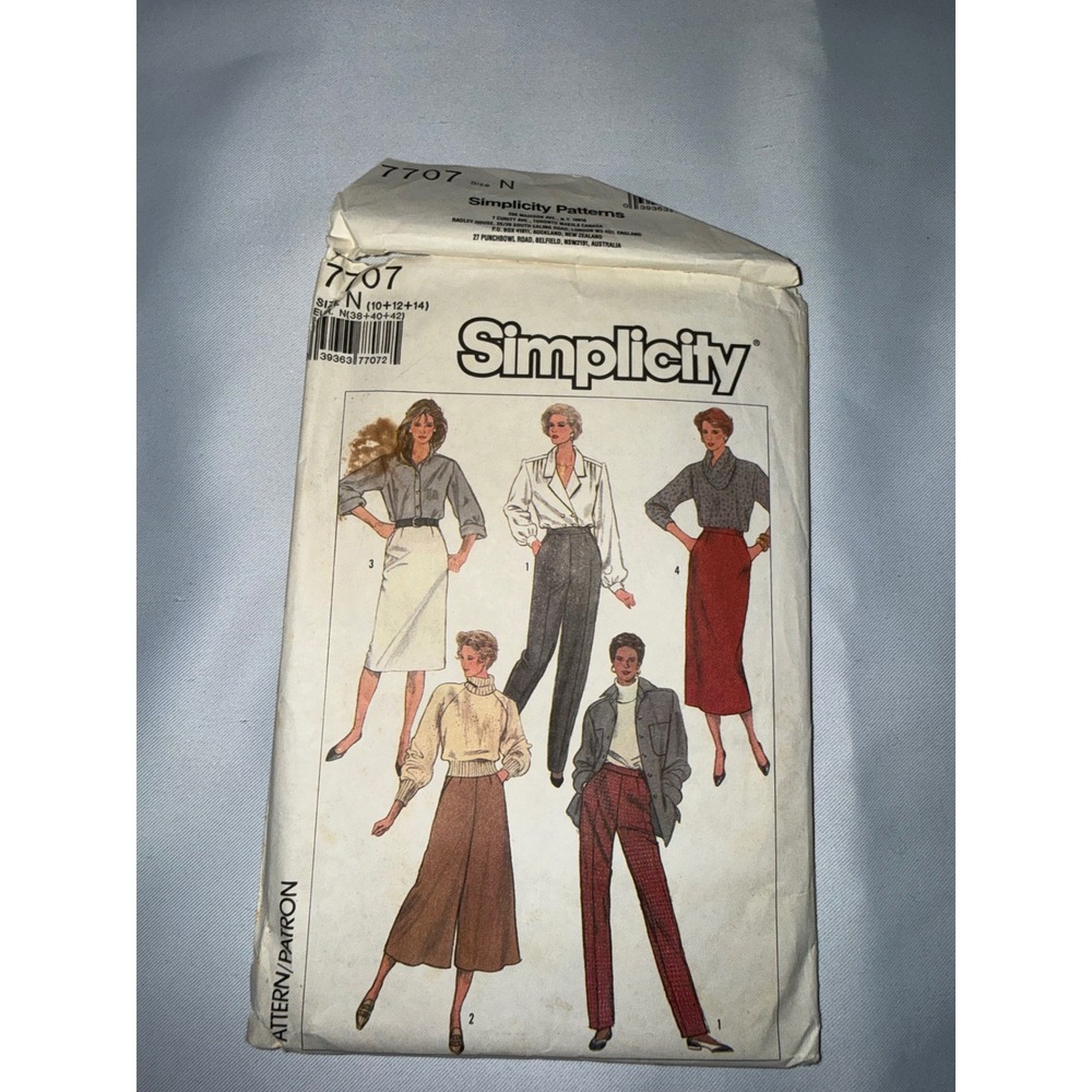 Vintage‎ Simplicity 7707 Sewing Pattern Misses Shirt Pants Culottes Size N 10-14